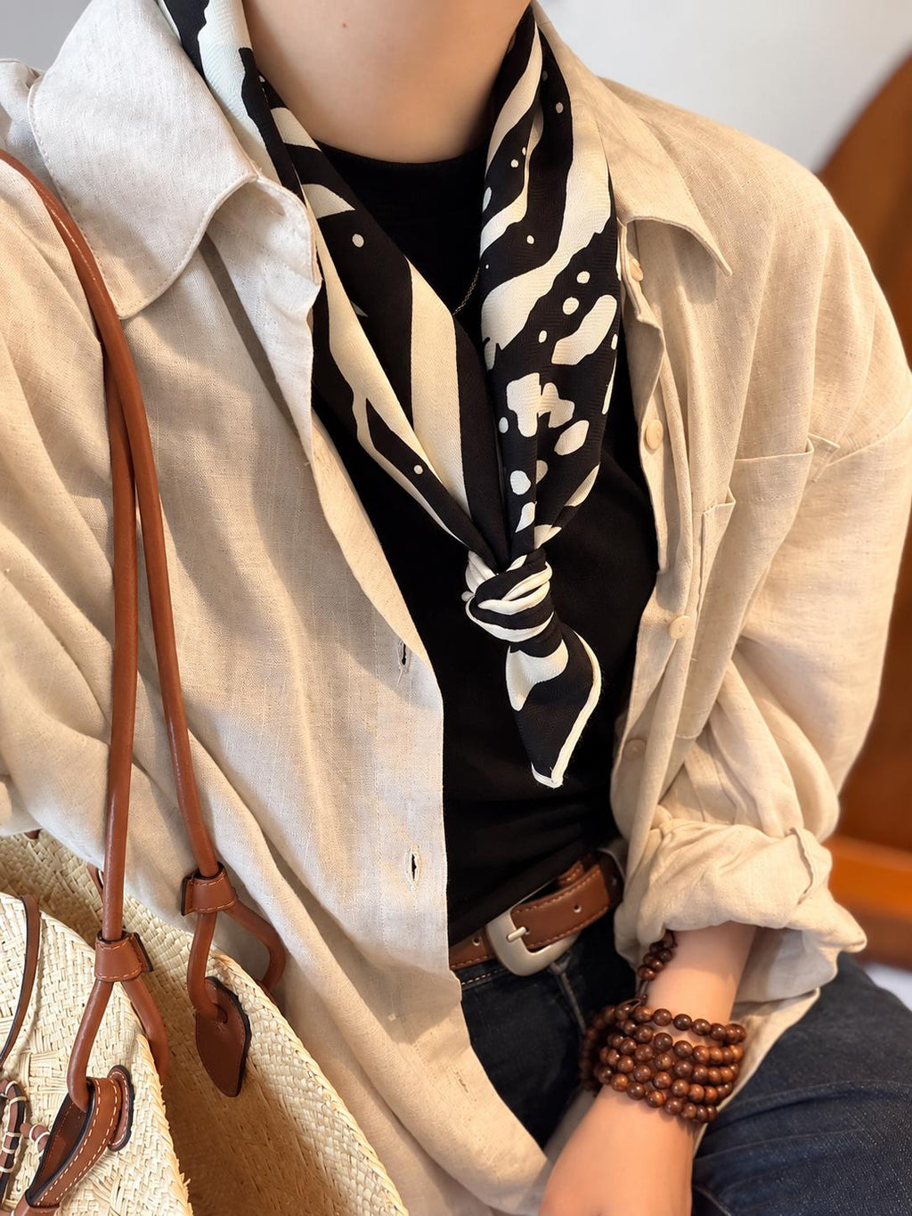 Silk Wool Scarf 26"x26" 65x65cm, Zebra Print Double Sided Scarf, French Style Silk Wool Neck Scarf, Women's Winter Accessory