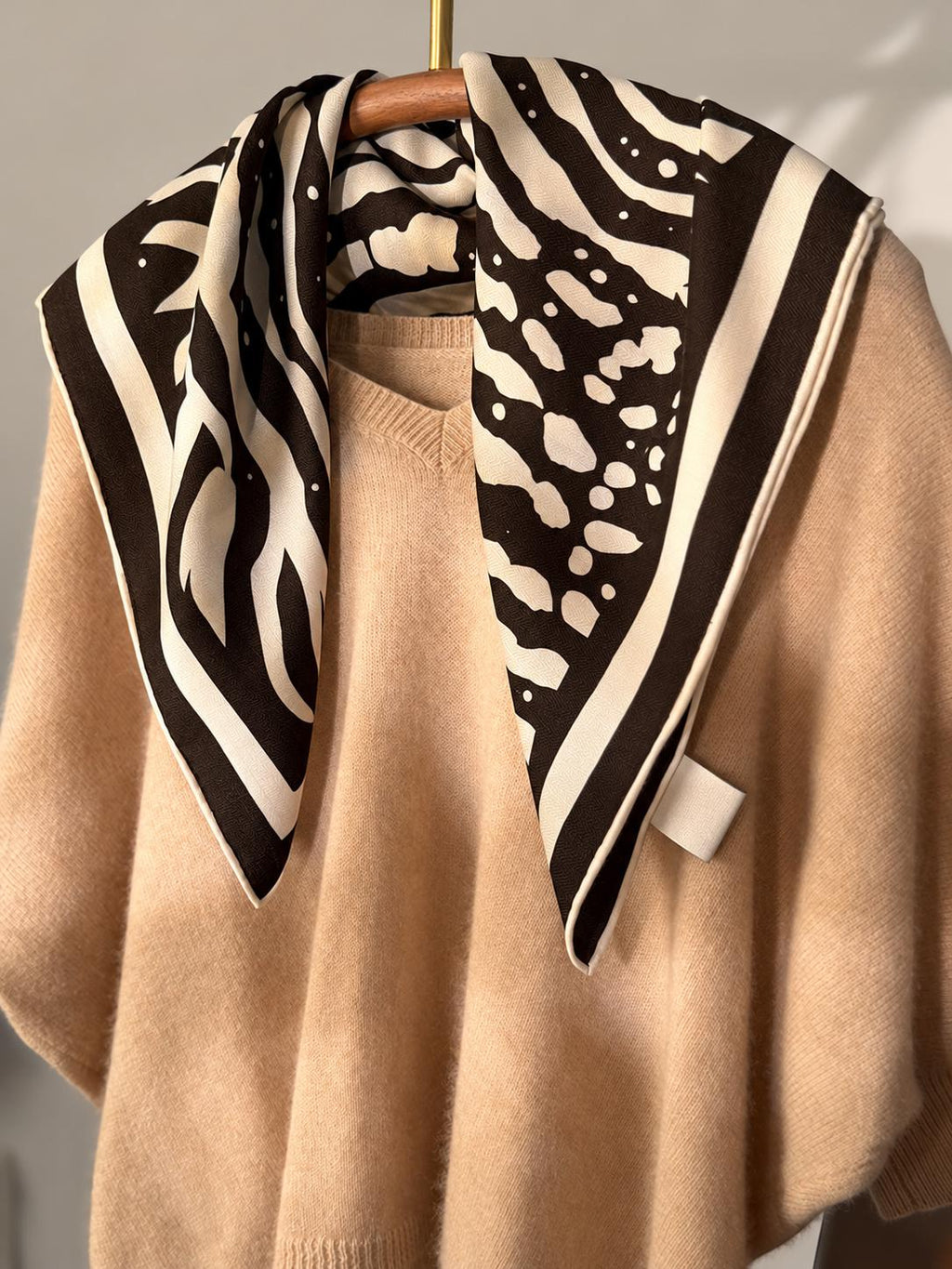Silk Wool Scarf 26"x26" 65x65cm, Zebra Print Double Sided Scarf, French Style Silk Wool Neck Scarf, Women's Winter Accessory