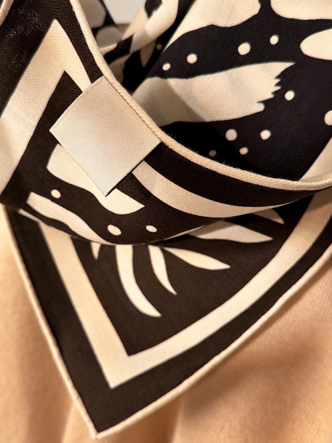 Silk Wool Scarf 26"x26" 65x65cm, Zebra Print Double Sided Scarf, French Style Silk Wool Neck Scarf, Women's Winter Accessory