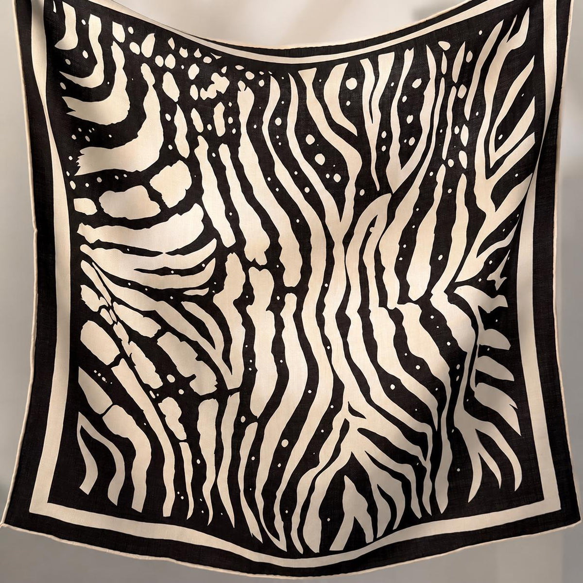 Silk Wool Scarf 26"x26" 65x65cm, Zebra Print Double Sided Scarf, French Style Silk Wool Neck Scarf, Women's Winter Accessory