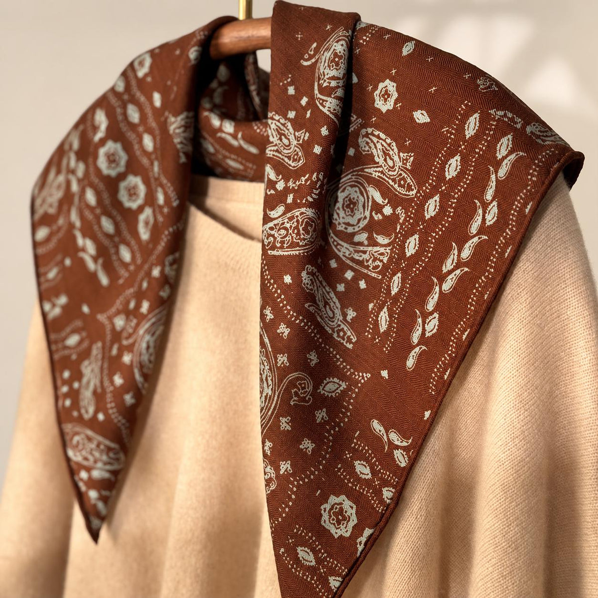 Silk Wool Scarf 26”x26” 65x65cm, Italian Art Paisley Square Scarf, Vintage Silk Wool Neck Scarf, Women’s Winter Accessory
