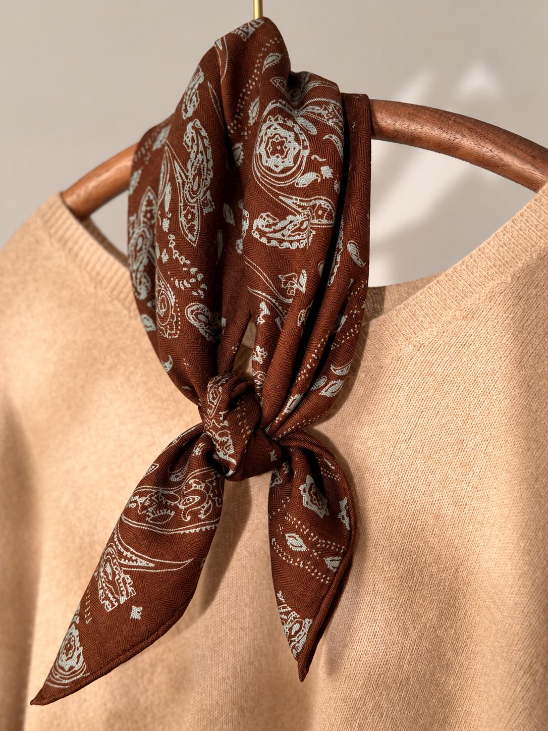 Silk Wool Scarf 26”x26” 65x65cm, Italian Art Paisley Square Scarf, Vintage Silk Wool Neck Scarf, Women’s Winter Accessory