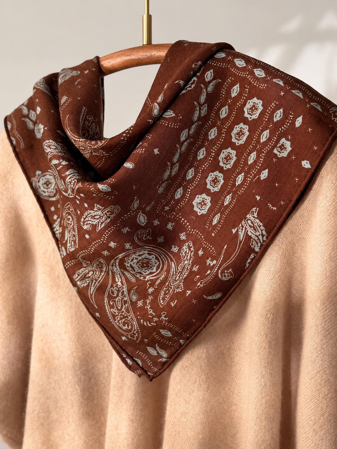 Silk Wool Scarf 26”x26” 65x65cm, Italian Art Paisley Square Scarf, Vintage Silk Wool Neck Scarf, Women’s Winter Accessory