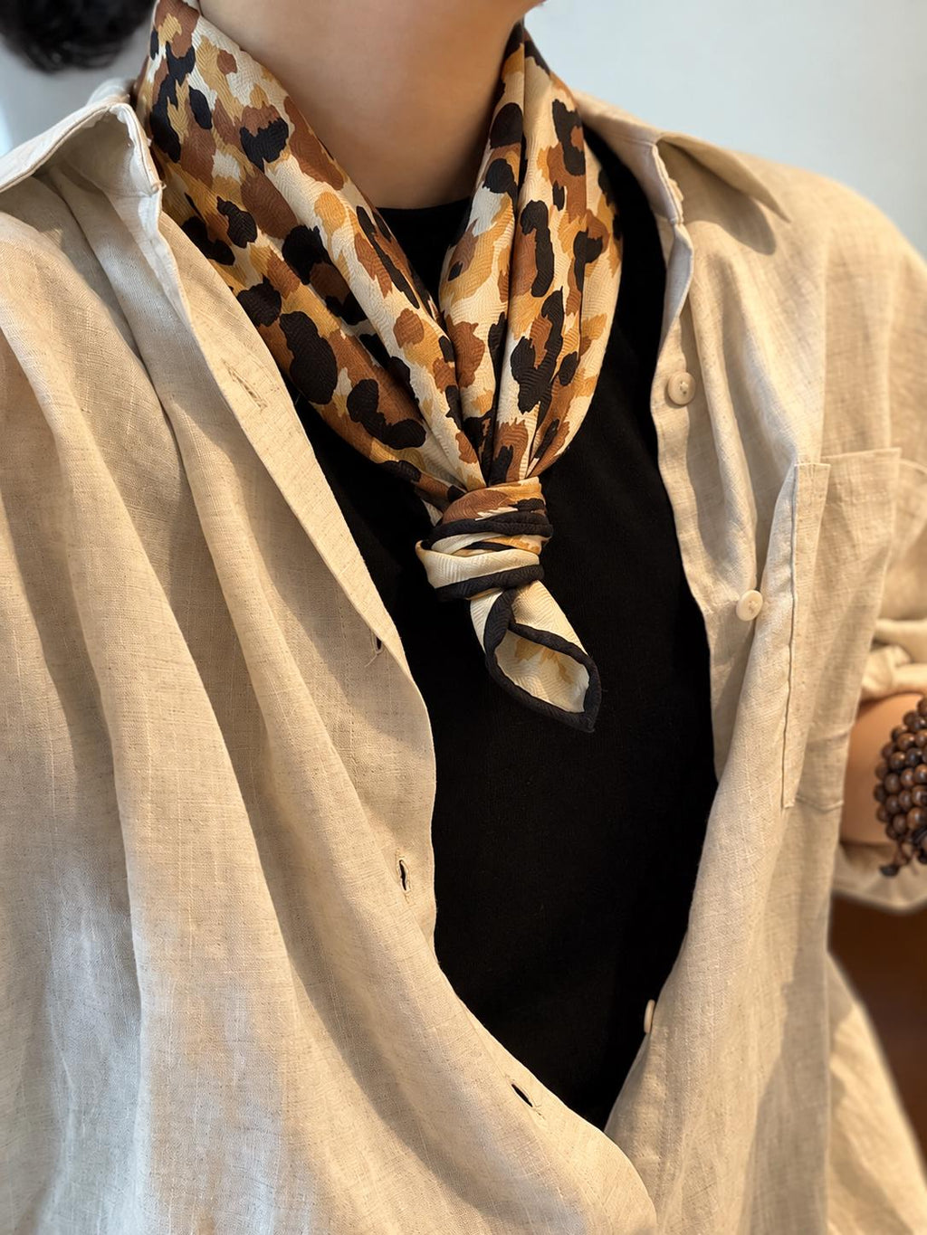 Silk Wool Scarf 35”x35” 88x88cm, Mocha Leopard Square Scarf, Italian Vintage Silk Wool Neck Scarf, Women’s Winter Accessory