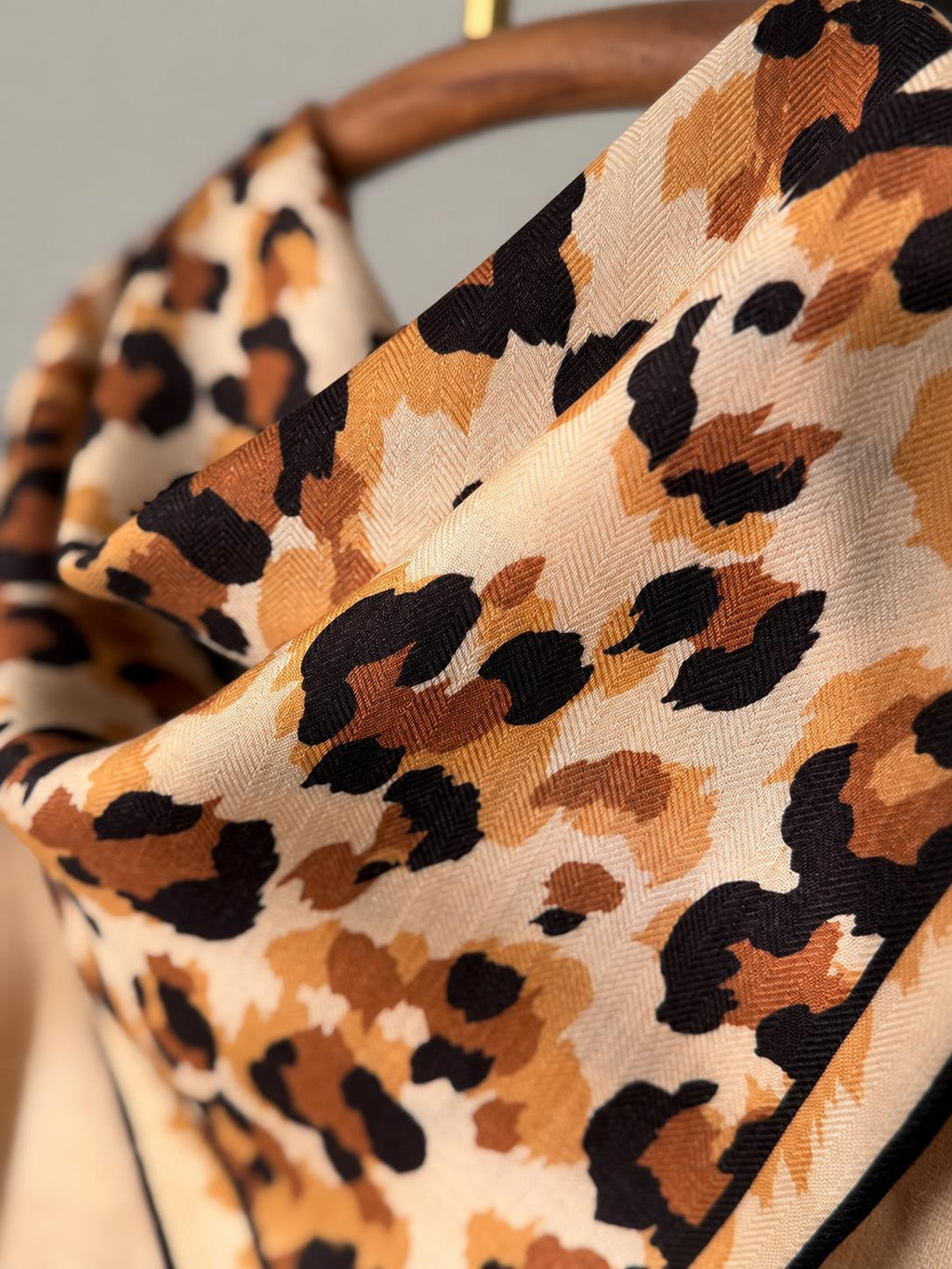 Silk Wool Scarf 35”x35” 88x88cm, Mocha Leopard Square Scarf, Italian Vintage Silk Wool Neck Scarf, Women’s Winter Accessory