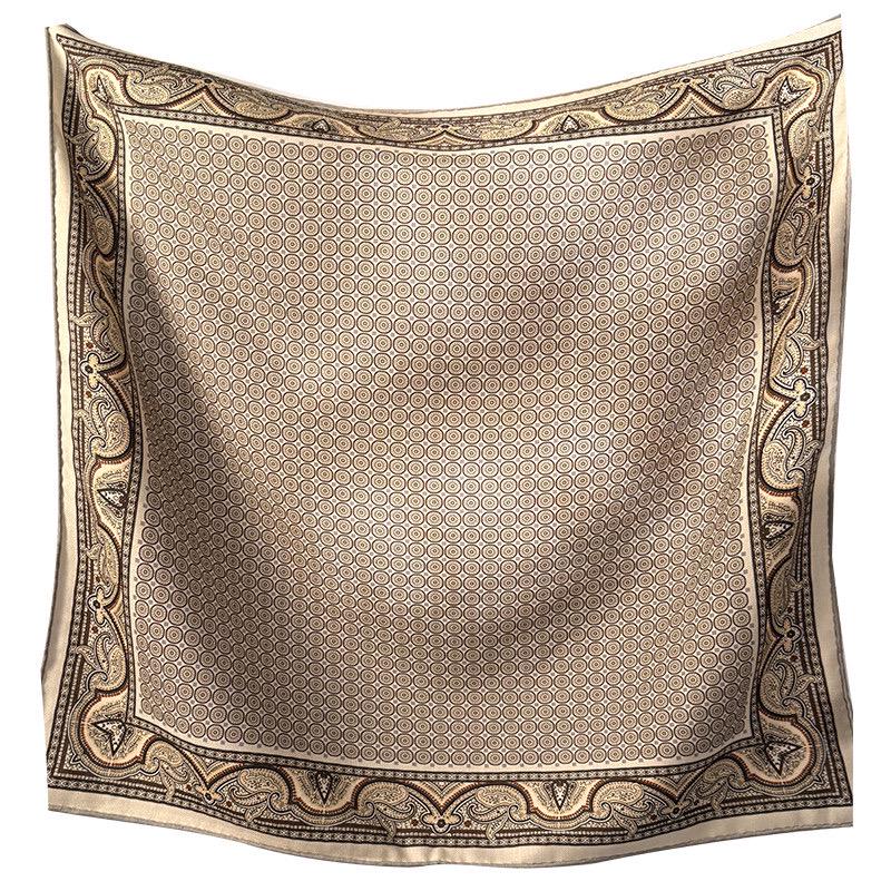 Silk Wool Scarf 26”x26” 65x65cm, Khaki Paisley Square Scarf, Vintage Silk Wool Neck Scarf, Women’s Fall Winter Accessory