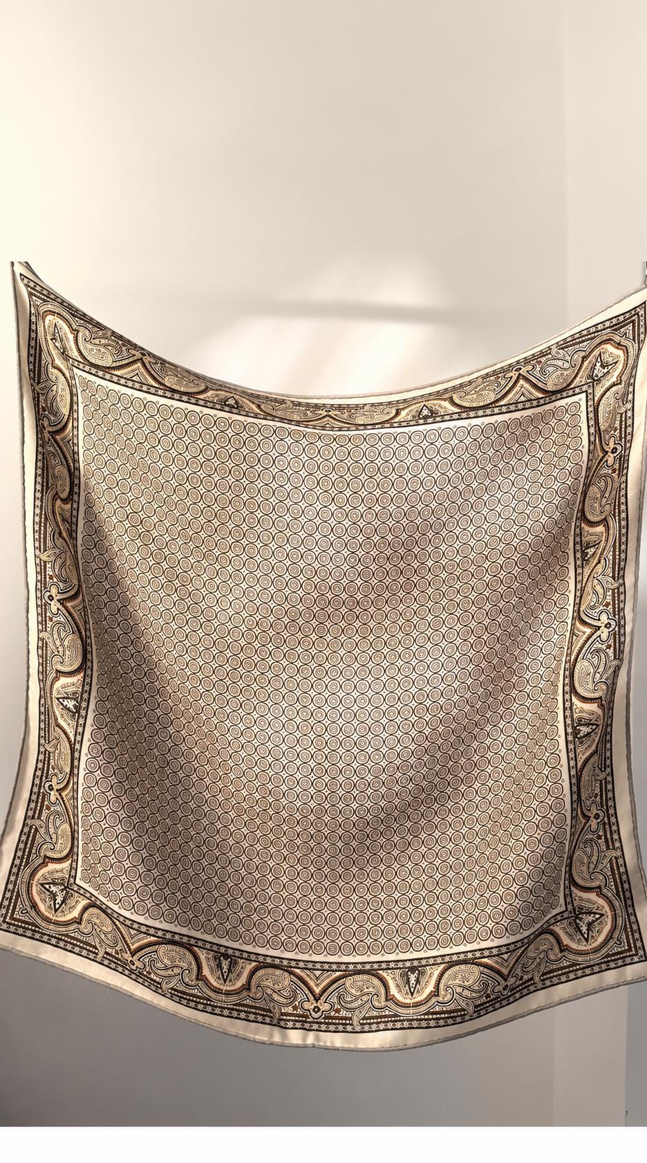Silk Wool Scarf 26”x26” 65x65cm, Khaki Paisley Square Scarf, Vintage Silk Wool Neck Scarf, Women’s Fall Winter Accessory