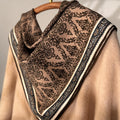 Silk Wool Scarf 26”x26” 65x65cm, Mocha Leopard Square Scarf, Italian Vintage Silk Wool Neck Scarf, Women’s Winter Accessory