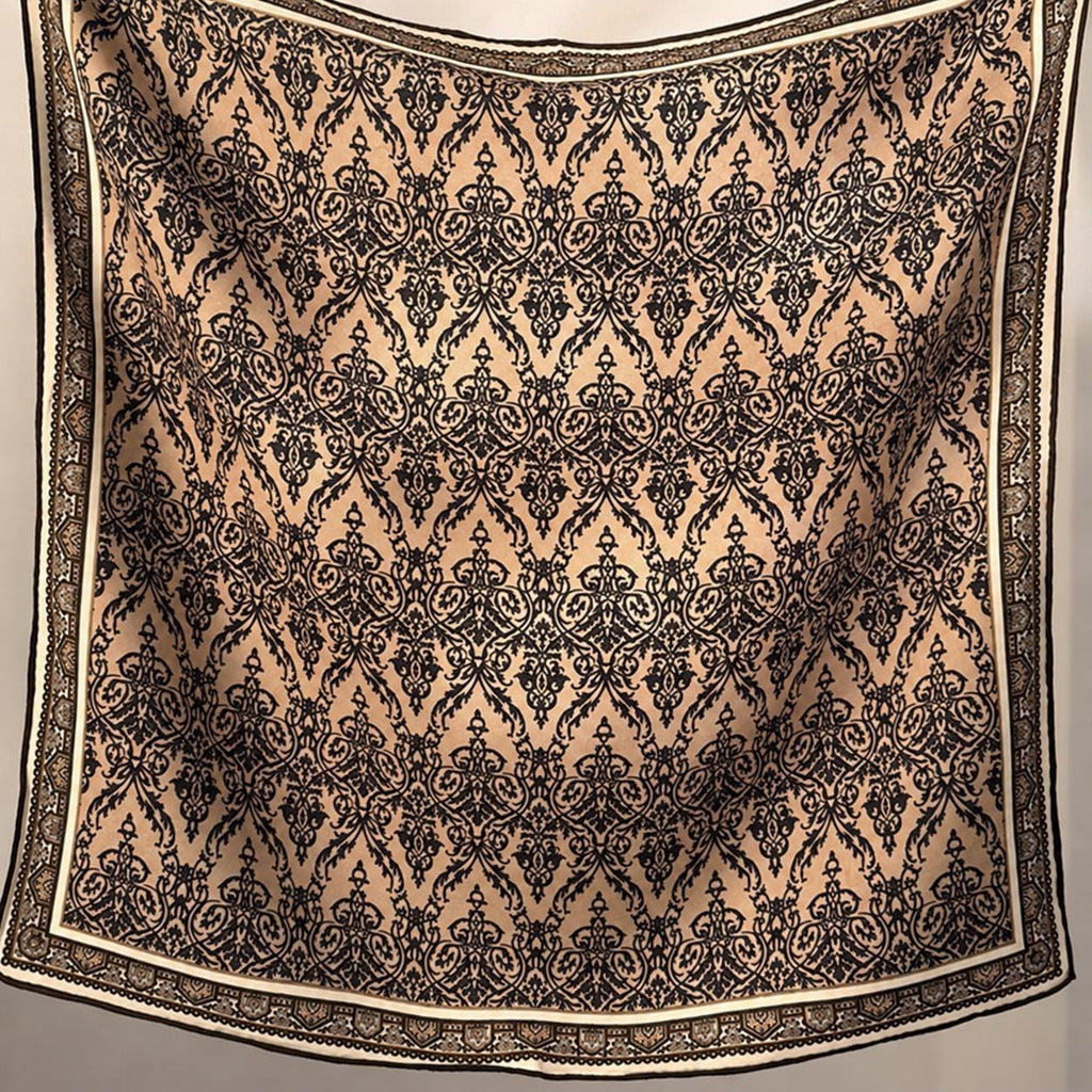 Silk Wool Scarf 26”x26” 65x65cm, Mocha Leopard Square Scarf, Italian Vintage Silk Wool Neck Scarf, Women’s Winter Accessory
