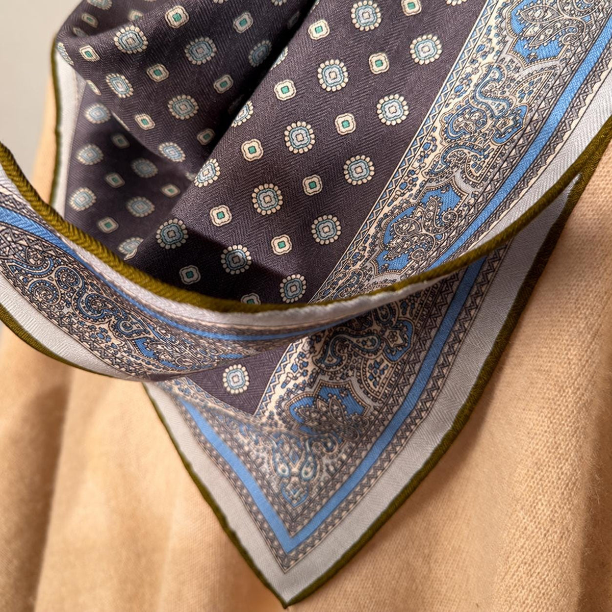 Silk Wool Scarf 26”x26” 65x65cm, Gray Blue Square Scarf, Classic Silk Wool Neck Scarf, Women’s Elegant Winter Accessory