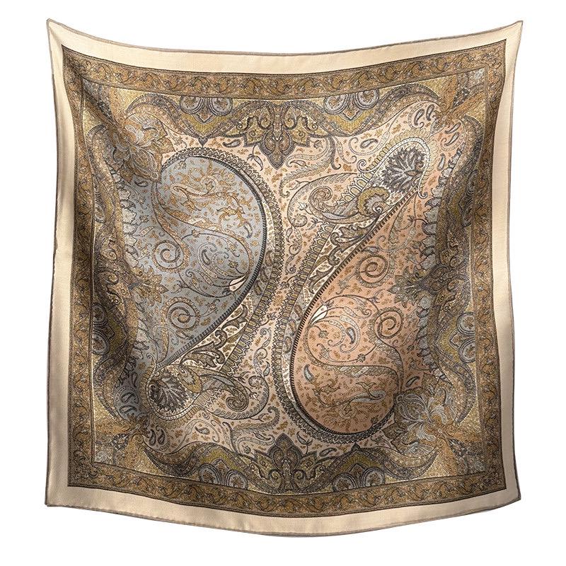 Silk Wool Scarf 26"x26" 65x65cm, Italian Paisley Square Scarf, Double Sided Silk Wool Neck Scarf, Vintage Court Style Women's Wrap