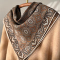 Silk Wool Scarf 26”x26” 65x65cm, Mocha Brown Square Scarf, Classical Silk Wool Neck Scarf, Women’s Fall Winter Accessory