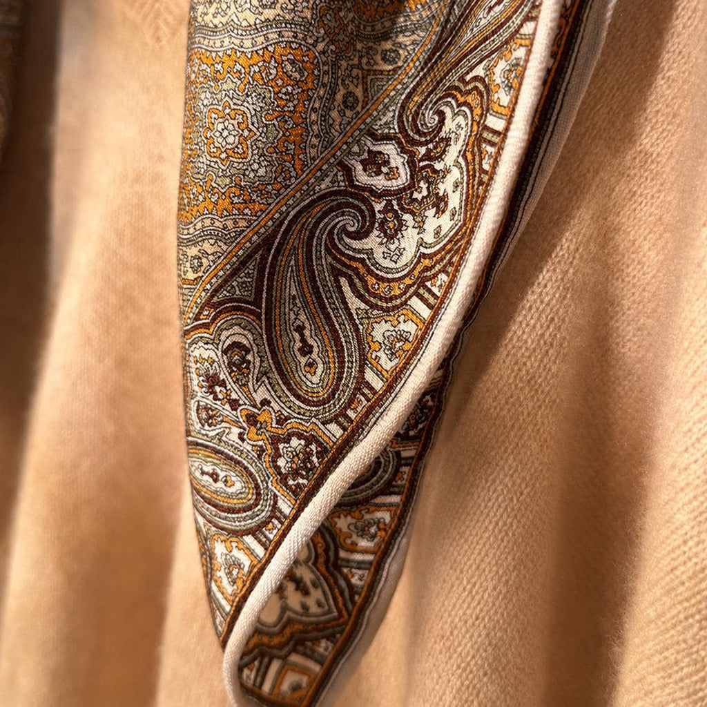 Silk Wool Scarf 26”x26” 65x65cm, Mocha Brown Square Scarf, Classical Silk Wool Neck Scarf, Women’s Fall Winter Accessory