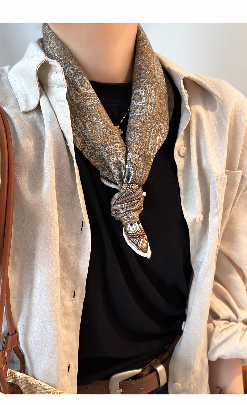 Silk Wool Scarf 26”x26” 65x65cm, Mocha Brown Square Scarf, Classical Silk Wool Neck Scarf, Women’s Fall Winter Accessory