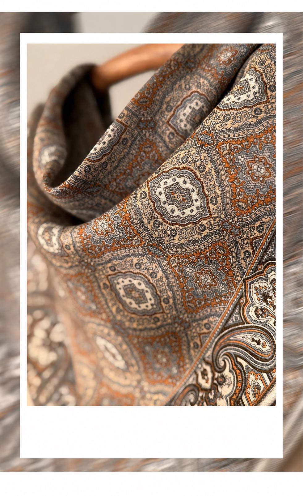 Silk Wool Scarf 26”x26” 65x65cm, Mocha Brown Square Scarf, Classical Silk Wool Neck Scarf, Women’s Fall Winter Accessory