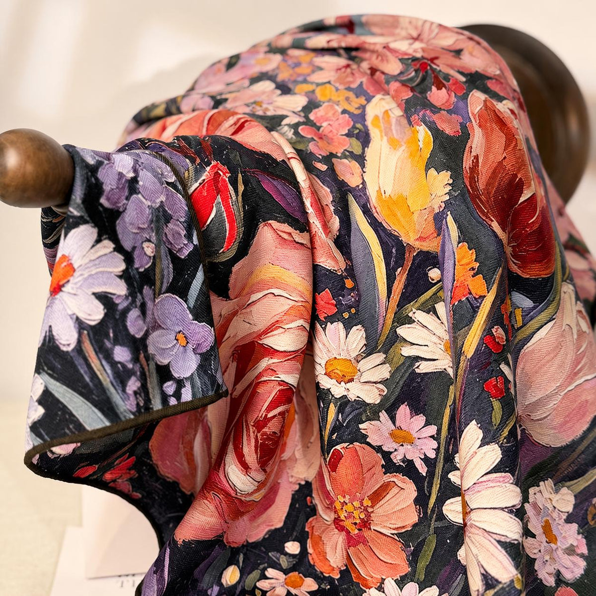 Silk Wool Scarf 27”x27” 68x68cm, Oil Painting Square Scarf, Artistic Silk Wool Neck Scarf, Women’s Winter Accessory