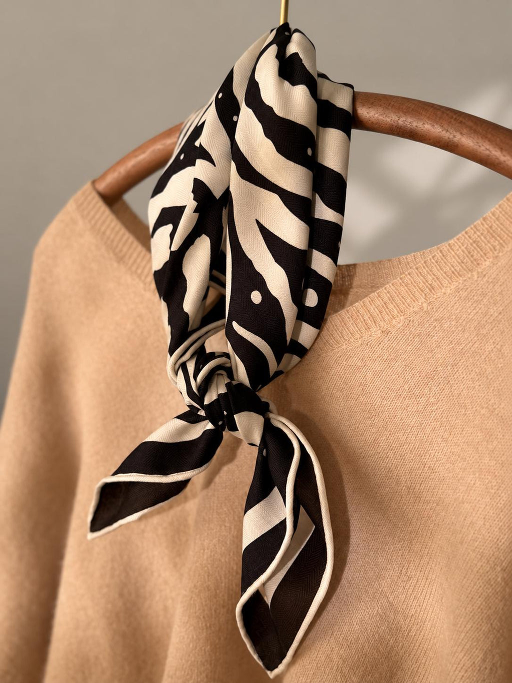 Silk Wool Scarf 26"x26" 65x65cm, Zebra Print Double Sided Scarf, French Style Silk Wool Neck Scarf, Women's Winter Accessory