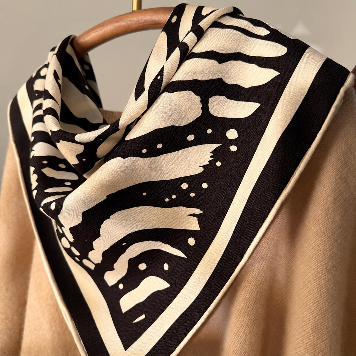 Silk Wool Scarf 26"x26" 65x65cm, Zebra Print Double Sided Scarf, French Style Silk Wool Neck Scarf, Women's Winter Accessory