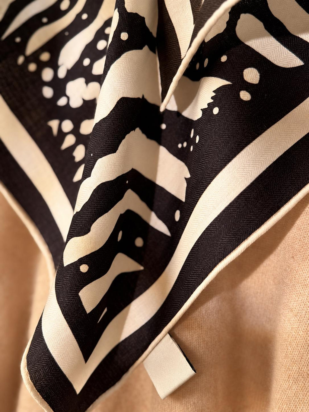 Silk Wool Scarf 26"x26" 65x65cm, Zebra Print Double Sided Scarf, French Style Silk Wool Neck Scarf, Women's Winter Accessory