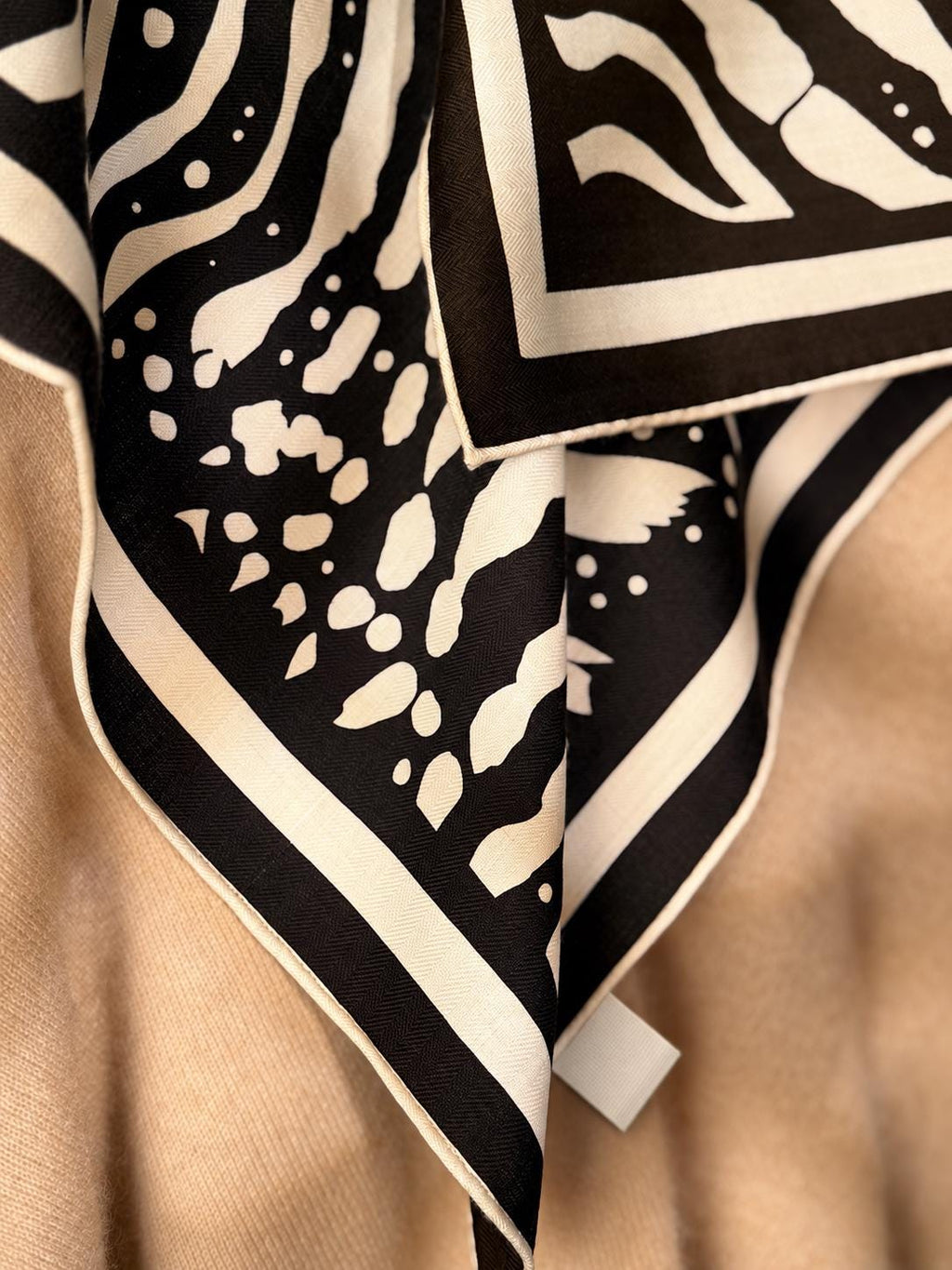 Silk Wool Scarf 26"x26" 65x65cm, Zebra Print Double Sided Scarf, French Style Silk Wool Neck Scarf, Women's Winter Accessory