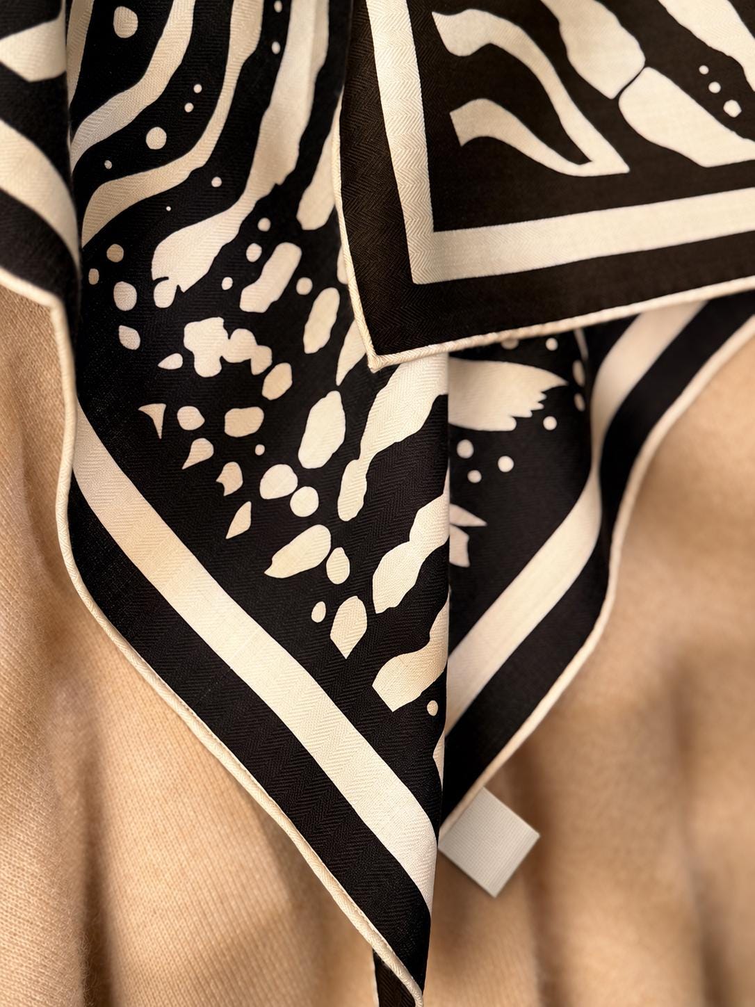 Silk Wool Scarf 26"x26" 65x65cm, Zebra Print Double Sided Scarf, French Style Silk Wool Neck Scarf, Women's Winter Accessory