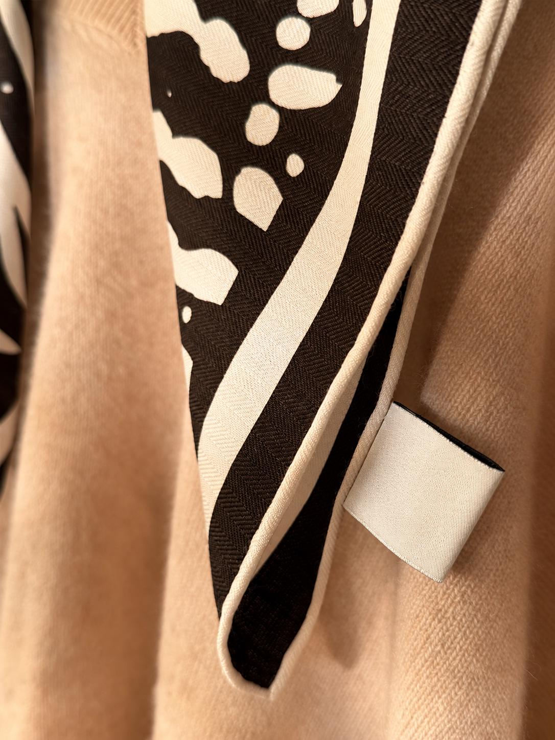 Silk Wool Scarf 26"x26" 65x65cm, Zebra Print Double Sided Scarf, French Style Silk Wool Neck Scarf, Women's Winter Accessory