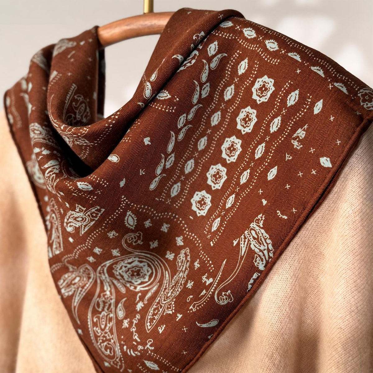 Silk Wool Scarf 26”x26” 65x65cm, Italian Art Paisley Square Scarf, Vintage Silk Wool Neck Scarf, Women’s Winter Accessory