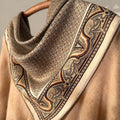 Silk Wool Scarf 26”x26” 65x65cm, Khaki Paisley Square Scarf, Vintage Silk Wool Neck Scarf, Women’s Fall Winter Accessory