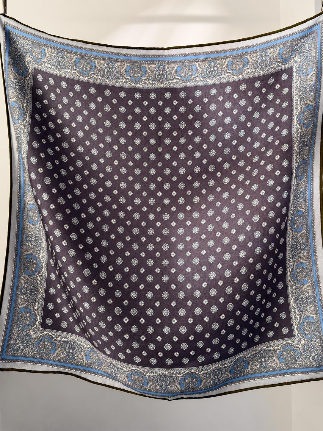 Silk Wool Scarf 26”x26” 65x65cm, Gray Blue Square Scarf, Classic Silk Wool Neck Scarf, Women’s Elegant Winter Accessory