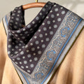 Silk Wool Scarf 26”x26” 65x65cm, Gray Blue Square Scarf, Classic Silk Wool Neck Scarf, Women’s Elegant Winter Accessory