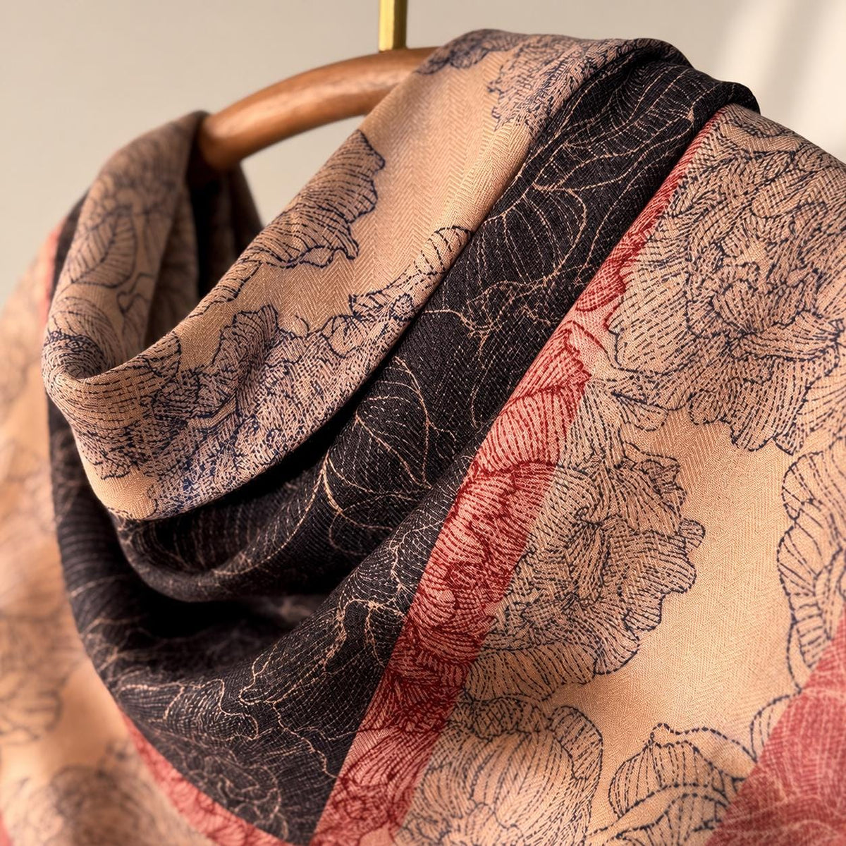 Silk Wool Scarf 42”x42” 108x108cm, Oriental Vintage Square Scarf, Quiet Luxury Silk Wool Shawl, Women’s Fall Winter Wrap