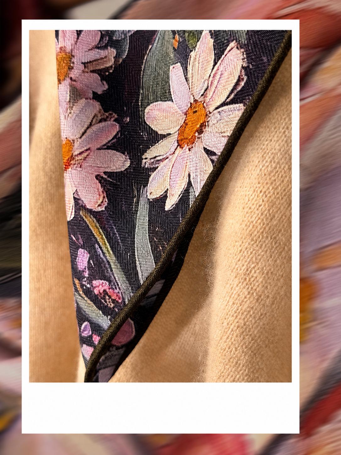 Silk Wool Scarf 27”x27” 68x68cm, Oil Painting Square Scarf, Artistic Silk Wool Neck Scarf, Women’s Winter Accessory