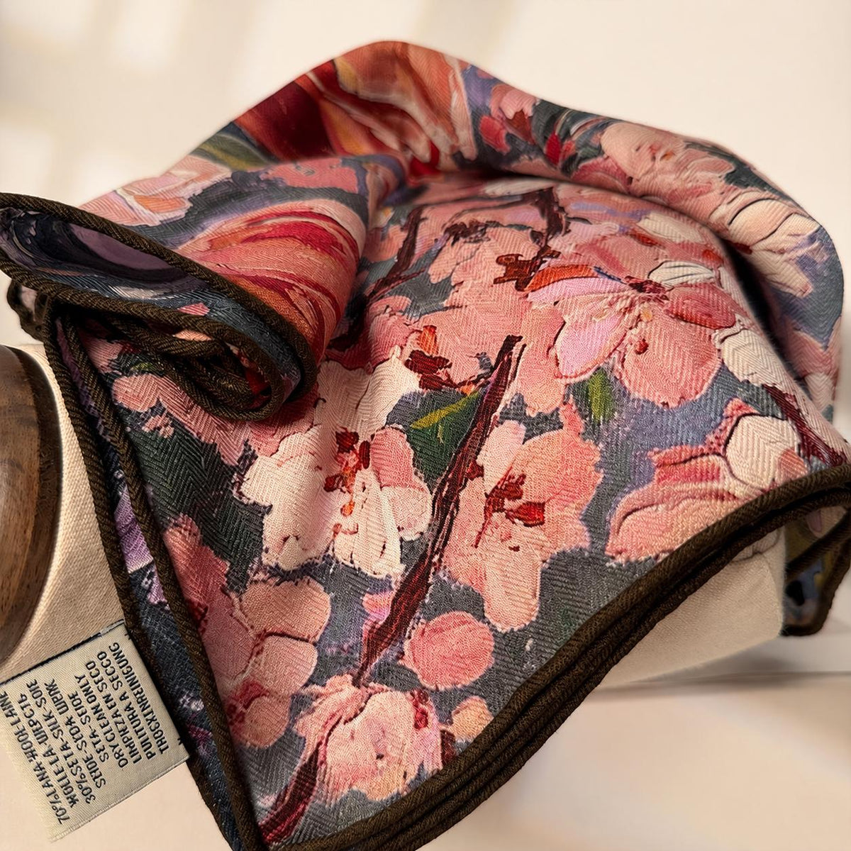 Silk Wool Scarf 27”x27” 68x68cm, Oil Painting Square Scarf, Artistic Silk Wool Neck Scarf, Women’s Winter Accessory