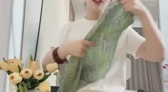 100% Mulberry Silk Scarf 26"x26" 65x65cm, Mint Green Floral Silk Square Hair Scarf, Summer Crepe de Chine Neck Scarf, Quiet Luxury Gift