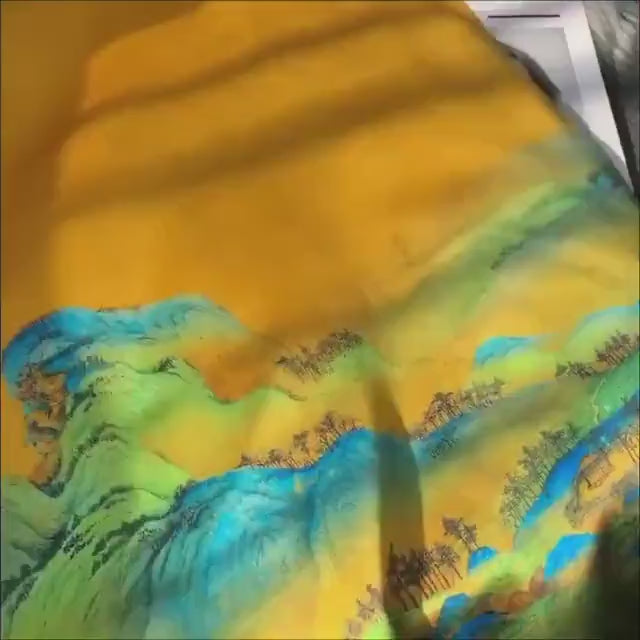 100% Mulberry Silk Scarf 43"x43" 110x110cm, Chinese Landscape Square Scarf, Elegant Oriental Art Silk Shawl, Women's Spring Fall Wrap
