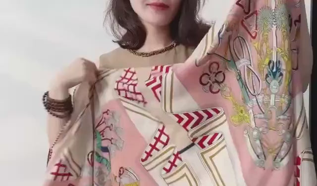 100% Silk Wool Scarf 53"x53" 135x135cm, Symmetrical Saddle Art Luxury Shawl, Quiet Luxury Large Square Wrap, Old Money Aesthetic Gift