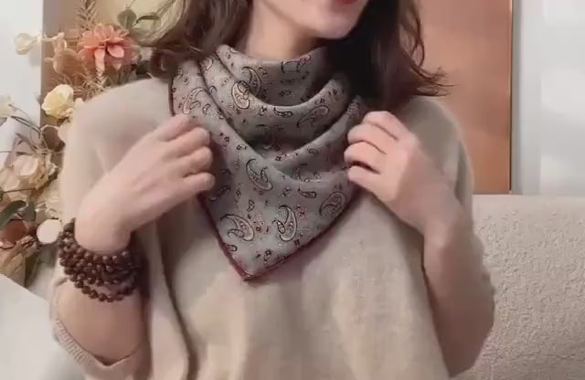 100% Mulberry Silk Blend Scarf 27"x27" 68x68cm, Luxury Silk Wool Square Shawl, Double Sided Reversible Wrap, Elegant Autumn Spring Scarf