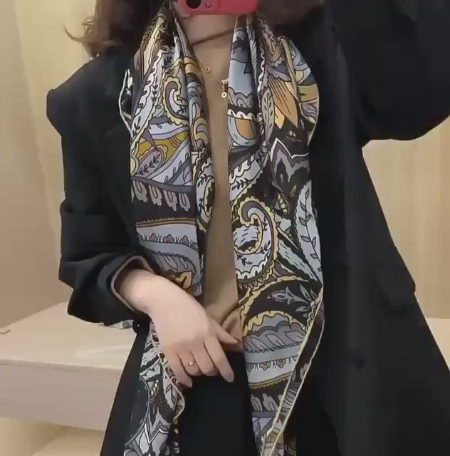 100% Mulberry Silk Scarf 43"x43" 110x110CM, Unique Visual Design Shawl Luxury Silk Satin Square Wrap Elegant Hangzhou Headscarf Gift for Her