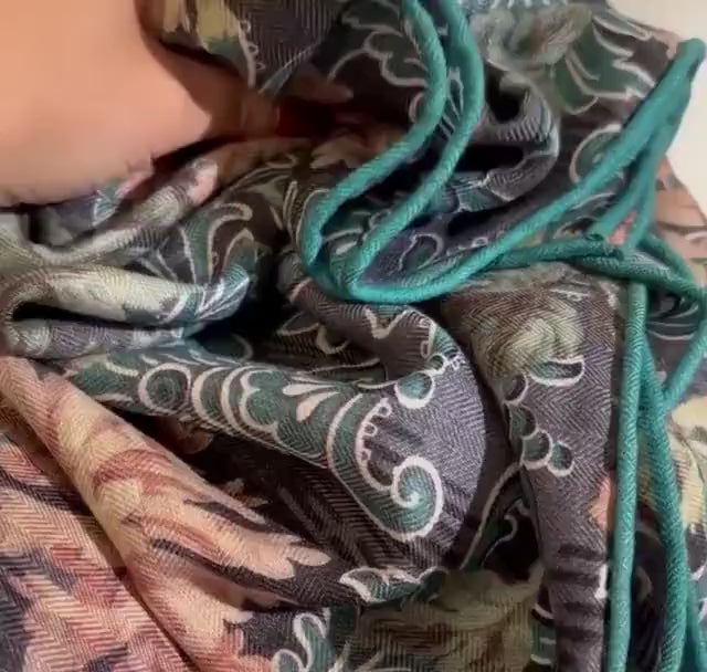 Silk Wool Scarf 53"x53" 135x135cm, Italian Medieval Art Square Scarf, Vintage Luxury Silk Wool Shawl, Women's Fall Winter Wrap