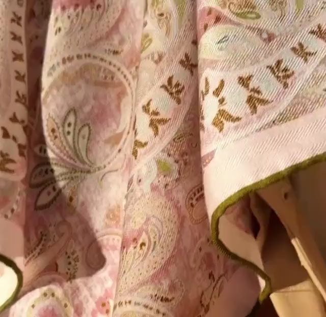 Silk Wool Scarf 35"x35" 88x88cm, Gentle Garden Reversible Paisley Mulberry Silk Square Scarf Floral Shawl Gift for Her