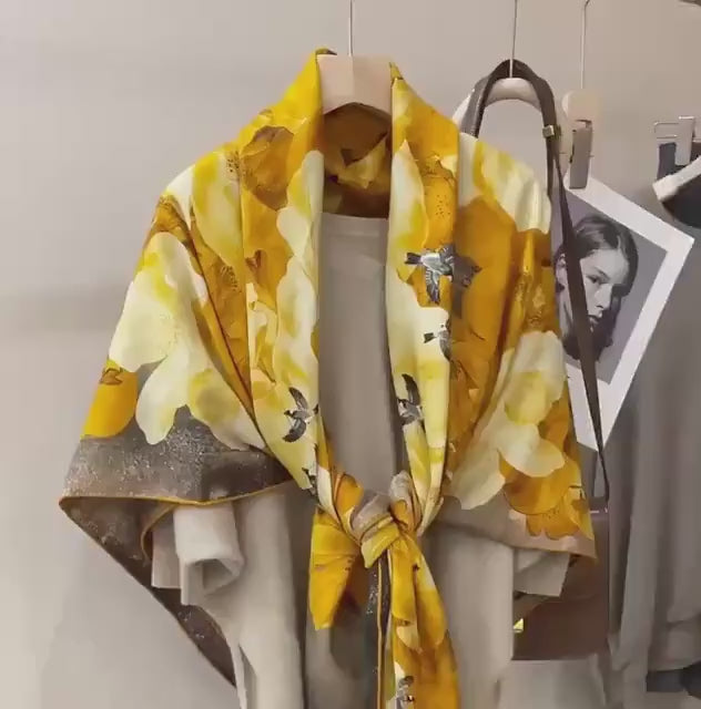 Silk Wool Scarf 53"x53" 135x135cm, Double Sided Two Tone Square Scarf, Korean Style Winter Shawl, Elegant Women's Office Wrap