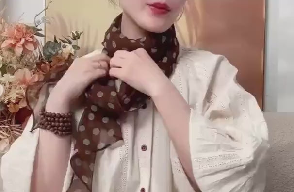 14x63" 35x160cm | Intellectual Polka Dot Scarf | Mulberry Silk Georgette Long Wrap | Luxury Multi-functional Shawl Hair Wrap Gift for Her