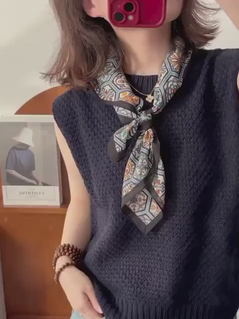 Elegance Smoke Blue Silk Cotton Scarf 25in Square Women Summer Versatile Mulberry Silk Chic Neckerchief Multifunctional Bandana Gift Her