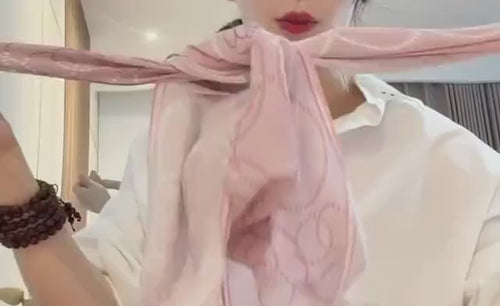 100% Mulberry Silk Scarf 26"x26" 65x65CM Gentle Pink Camellia Kerchief, Elegant Spring Summer Neck Scarf, Square Bandana Hair Wrap Gift