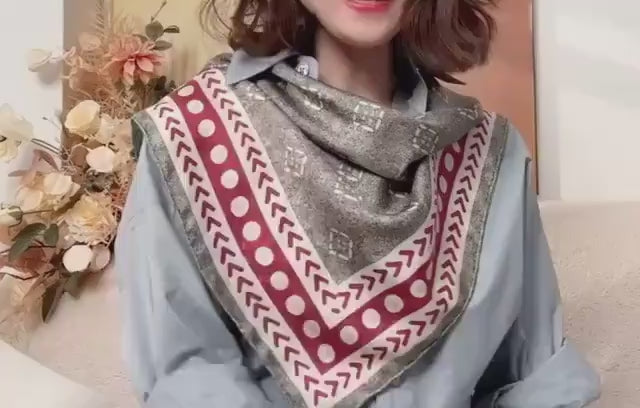 100% Mulberry Silk Scarf 27"x27" 68x68cm, Elegant Retro Twill Silk Shawl for Women, Vintage Spring Autumn Double Sided Head Scarf Gift