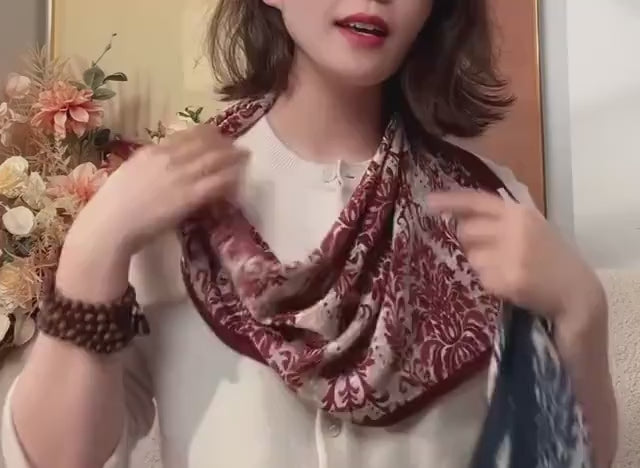 100% Mulberry Silk Scarf 26x26" 65x65CM, Master Classical Art Print, Silk Crepe de Chine Square Scarf, Elegant Artistic Neck Scarf for Women