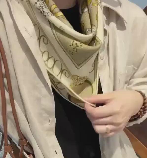 Silk Wool Scarf 26”x26” 65x65cm, Italian Vintage Two Tone Square Scarf, European Style Silk Wool Neck Scarf, Women’s Winter Accessory
