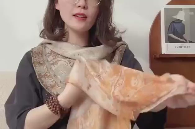 Classic Paisley Sili Gauze Silk Scarf, Summer Garden Mulberry Silk Neckerchief for Women, Elegant Decorative Bandana, 25" Square Scarf