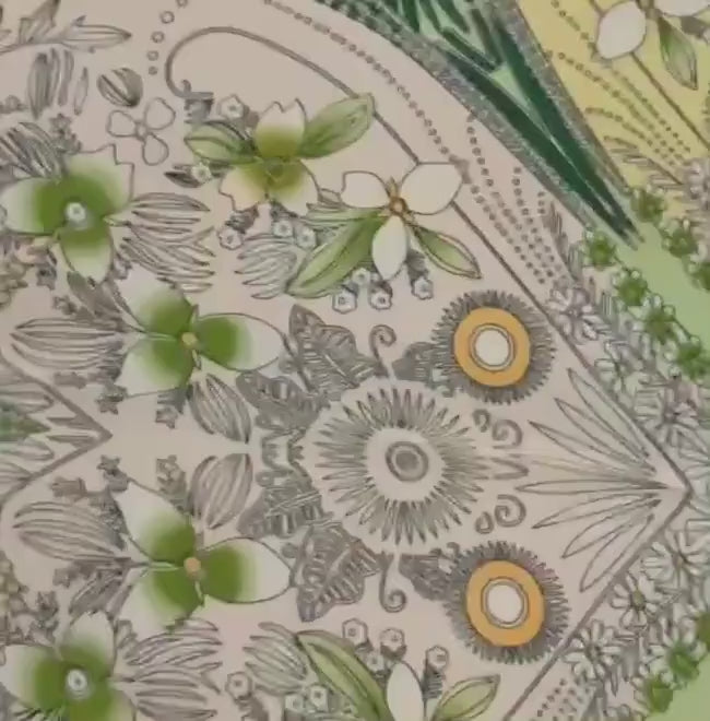 100% Silk Scarf 26”x26” 65×65 cm Green Botanical Heart Print Mini Square Scarf | Elegant Neck Hair Scarf