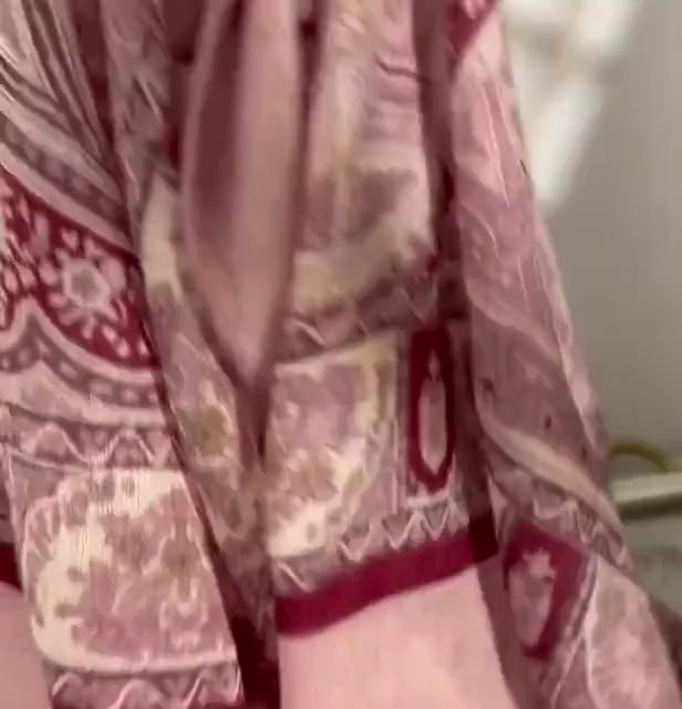 Wool Scarf 53"x53" 135x135cm, Pink Purple Jacquard Square Scarf, Luxury Floral Print Winter Shawl, Elegant Women's Neck Wrap